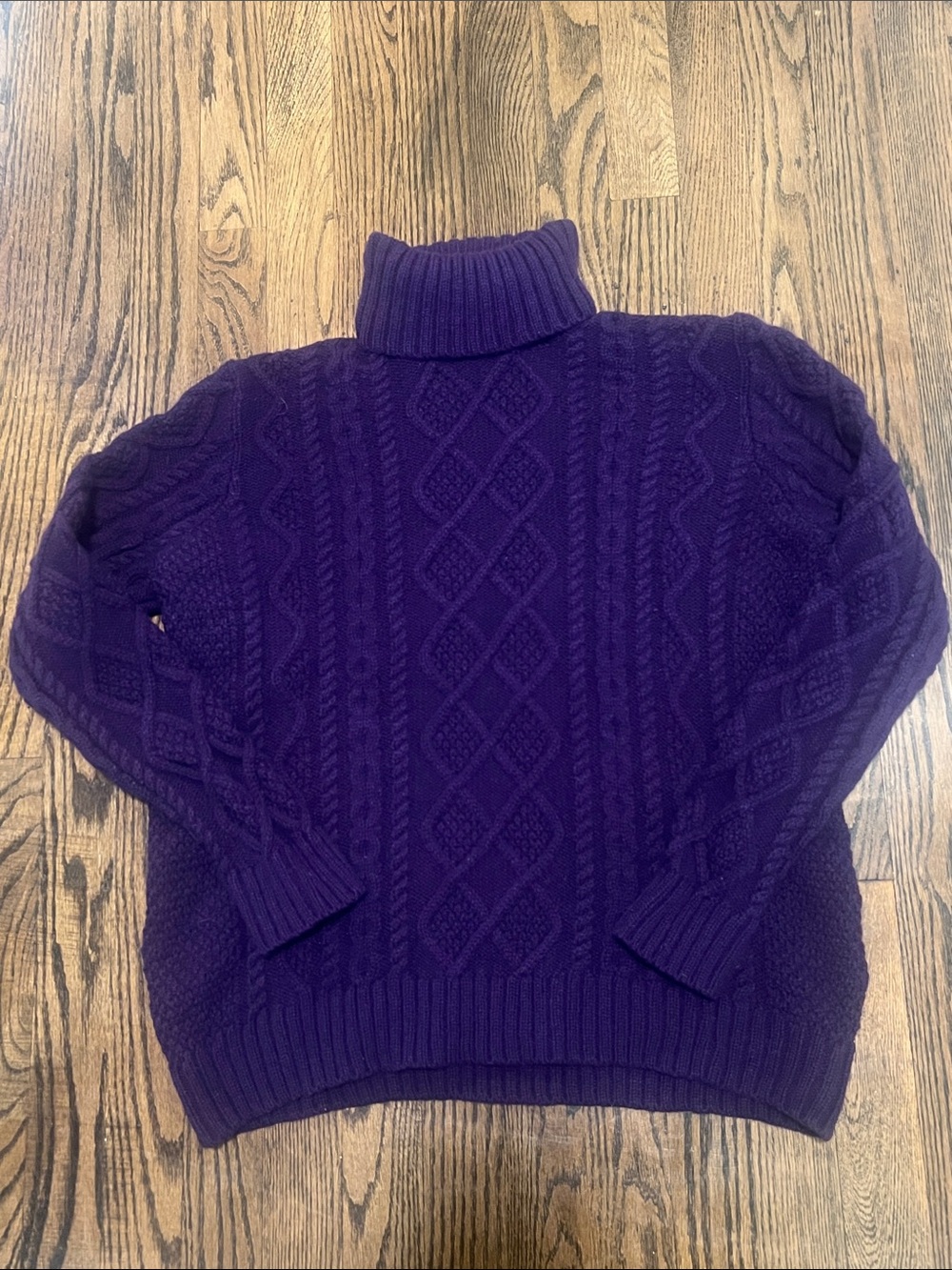 Vintage WoolOvers Cozy Cable-Knit Turtleneck Sweater - Purple